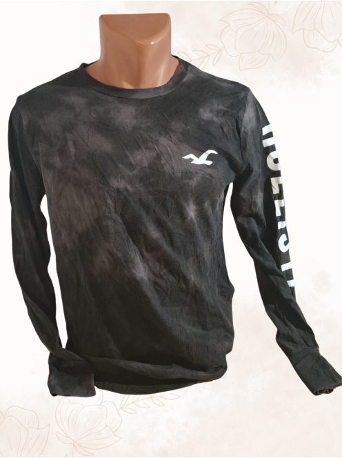 HOLLISTER hosszú ujjú férfi póló – Fekete, márkajelzéses grafikával (XS)
